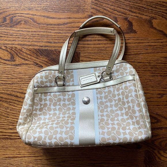 Coach Chelsea Heritage bag Signature White Gold Purple satchel with Dust bag - Picture 1 of 12